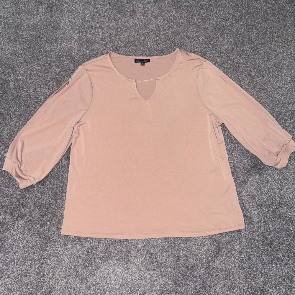 Alison Andrews Women's Peachy 3/4 Sleeve Blouse w/ Keyhole V-Neckline Size Large
